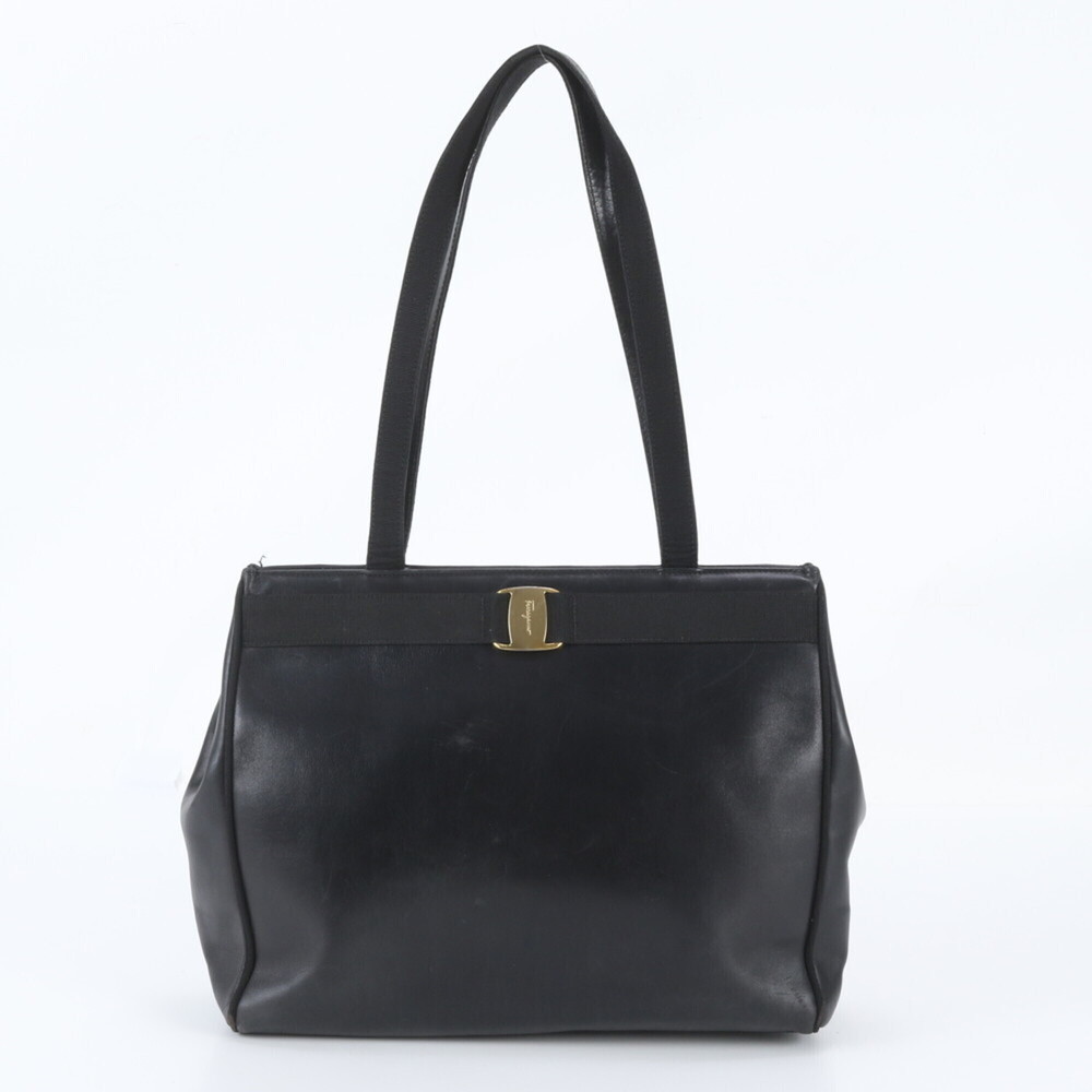 Salvatore Ferragamo Vara Leather Tote Bag Shoulder Handbag Black Women's